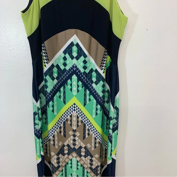 Prelude Maxi Knit Sleeveless Dress Small Colorful Geometric Key Hole Side Slit - Picture 3 of 12